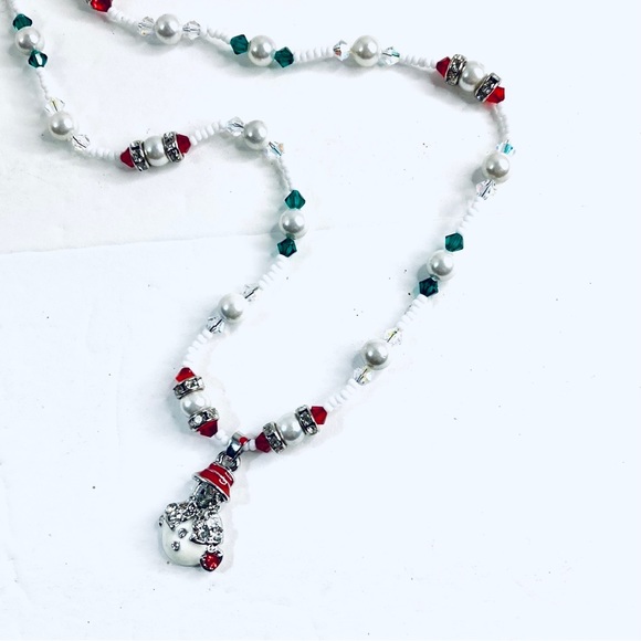Artisan Crafted Handmade Sparkling Snowgirl Christmas Necklace - Picture 5 of 9